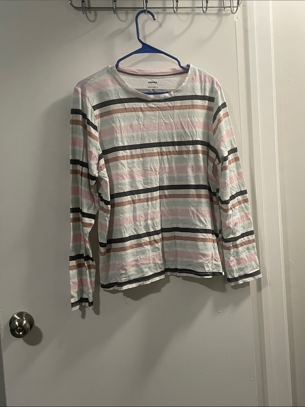Sonoma women’s xlarge Striped Everyday long sleeve Tee in Pink, Gray & Blue